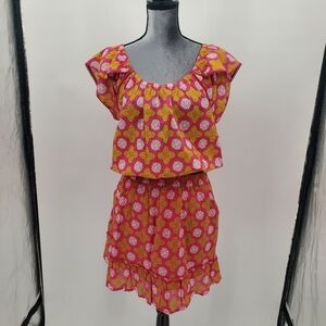 ◇◇ Sigrid Olsen Peasant Style Two Piece Skirt Set Size Large Pink and Yellow